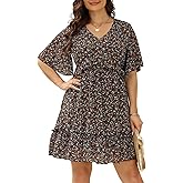 Nemidor Womens Loose Plus Size Summer Ditsy Floral Print Ruffle Mini Flowy Dress NEM314