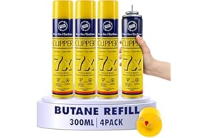 Clipper Butane Refill for Lighters – 300ml (165g), Pack of 4 Units - Universal Compatible with All Refillable Butane Lighter,