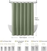 Shower Curtain 182x198cm Green with Metal Hooks Waffle Fabric view 6