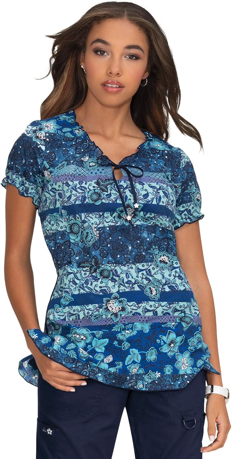 Amazon Com Koi 2 Pocket Front Tie Fashion Printed Bridgette Scrub Top For Women Clothing
