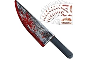 LENOAPHYS 10 PCS Scar Tattoos 16 Inch Large Halloween Fake Knife Prop with Fake Blood for Chucky Costume Plastic Halloween Prop Knife for Costume Accessories Horror Cosplay