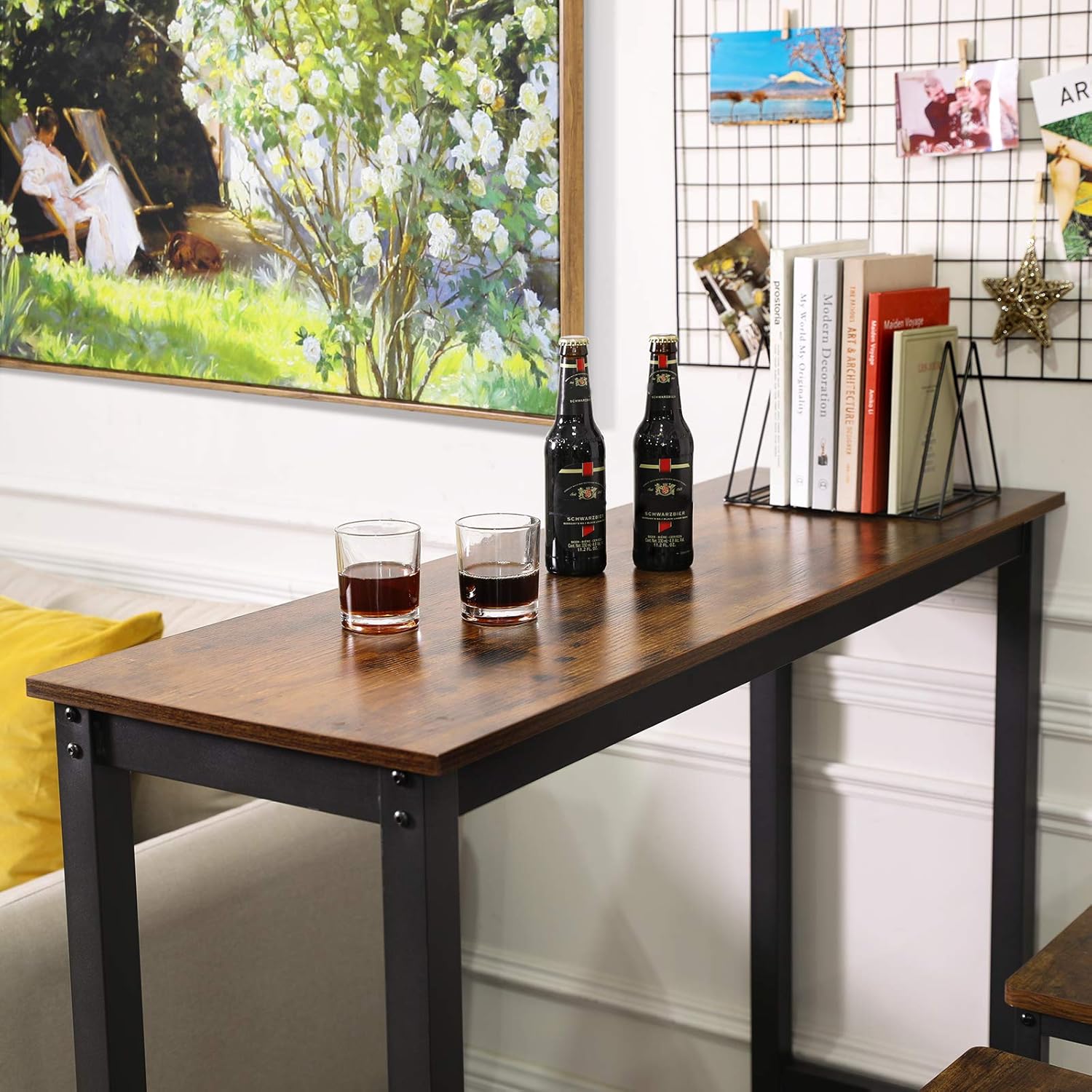 VASAGLE ALINRU Narrow, Rectangular Bar, Kitchen, Pub Dining High Table, Sturdy Metal Frame, 47.2 x 15.7 x 39.4 Inches, Easy Assembly, Industrial Design, Rustic Brown - Tables