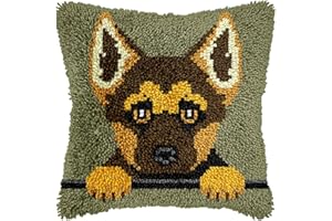 VEIROUSA German Shepherd Puppy Latch Hook Kits for Adults Kids, Beginners DIY Throw Pillow Kit Pre-printed Pillowcase Hook and Latch Rug Kits Cross-stitch Cushion Cover for Home Sofa Decoration 17x17 inch