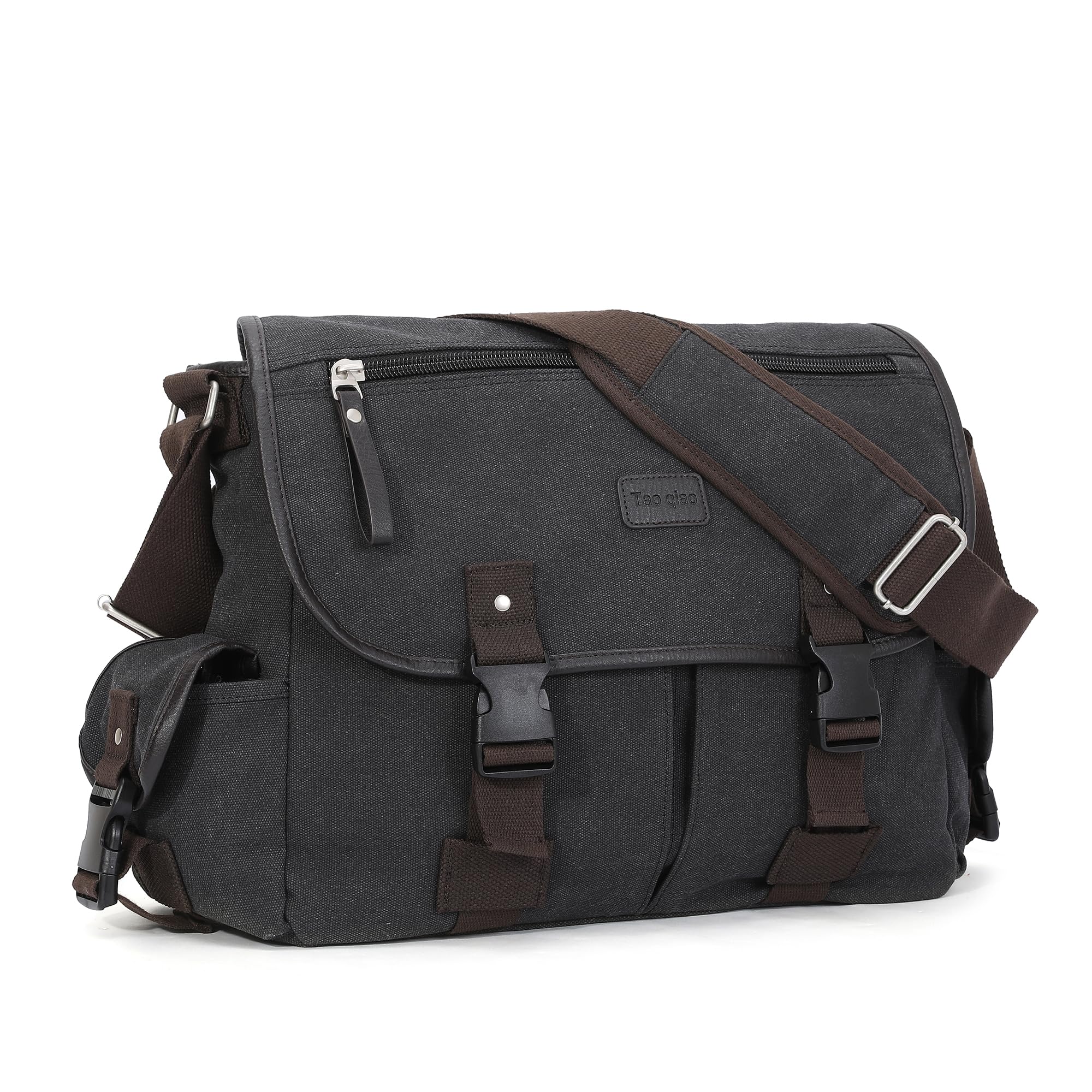 Photo 1 of [Upgraded] Vintage Canvas Messenger Bag Large Book Laptop Shoulder Bag Women Men New 13 15.6 17 inches (Black, 17 inches)