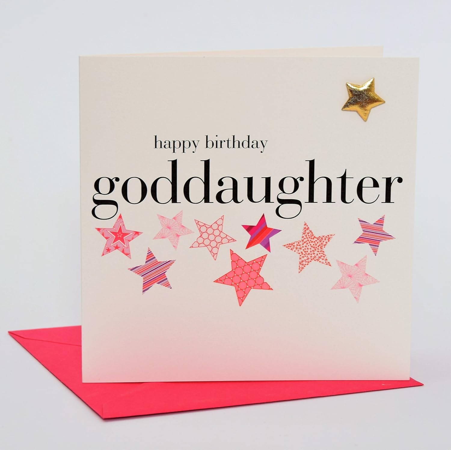 Claire Giles Greeting Cards, Happy Birthday Goddaughter Card, Pink Stars design Birthday Greeting Card - Image 3