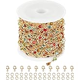 Kyutong 16.4 Feet/5M Gold Necklace Chains for Jewelry Making Colorful Rhinestone Beaded Chain Bulk Brass Chains Roll with Jump Rings Lobster Clasps for Jewelry Craft Making
