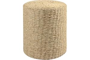 Cplxroc Pouf Ottoman, 100% Handwoven Seagrass Braided Pouffe, Boho Decor Floor Chair for Couch or Desk, Outdoor Ottomans for Garden, Round Footrest with Wood Frame, Home Decorative Seat for Balcony