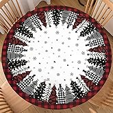 ABSOP Christmas Round Fitted Tablecloth with Elastic Edge 40-44 Inch Xmas Tree Table Cover Washable Red Black Plaid Tablecloth Winter Table Cloth for Kitchen Dining Party Picnic