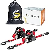 Strapinno Retractable Ratchet Straps - 1 in x 15 ft Heavy Duty Tie Downs, 3000lbs Breaking Strength, S Hooks with Safety Clip, Easily Store with AutoRetract, for Boat, ATV, Motorcycle, & Cargo (2PCS)