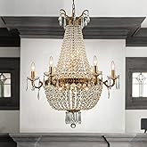ALOADECOR 12-Light W30 in. Classic Elegance Chandelier in Antique Bronze Basket Crystal Chandeliers for Dining Room Large Emp