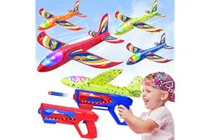 AIGYBOBO Boys Toys Age 4-6 6-8 8-10, Airplane Launcher Toys, 4 Foam Glider Led Planes with 2 Launchers and More, Kids Outdoor Flying Toys, Christmas Birthday Gifts for Boys Girls 4 5 6 7 8 9 10 11 12 Year Old