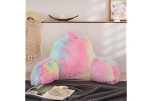 Meeting Story Reading Pillows Rabbit Faux Fur Shaggy with Arms Bed Rest Pillows Grey Back Pillow for Bed, Bed Chair Arm Pillow Bed Rest Pillow for Adults, Teens, Kids (Light Pink)
