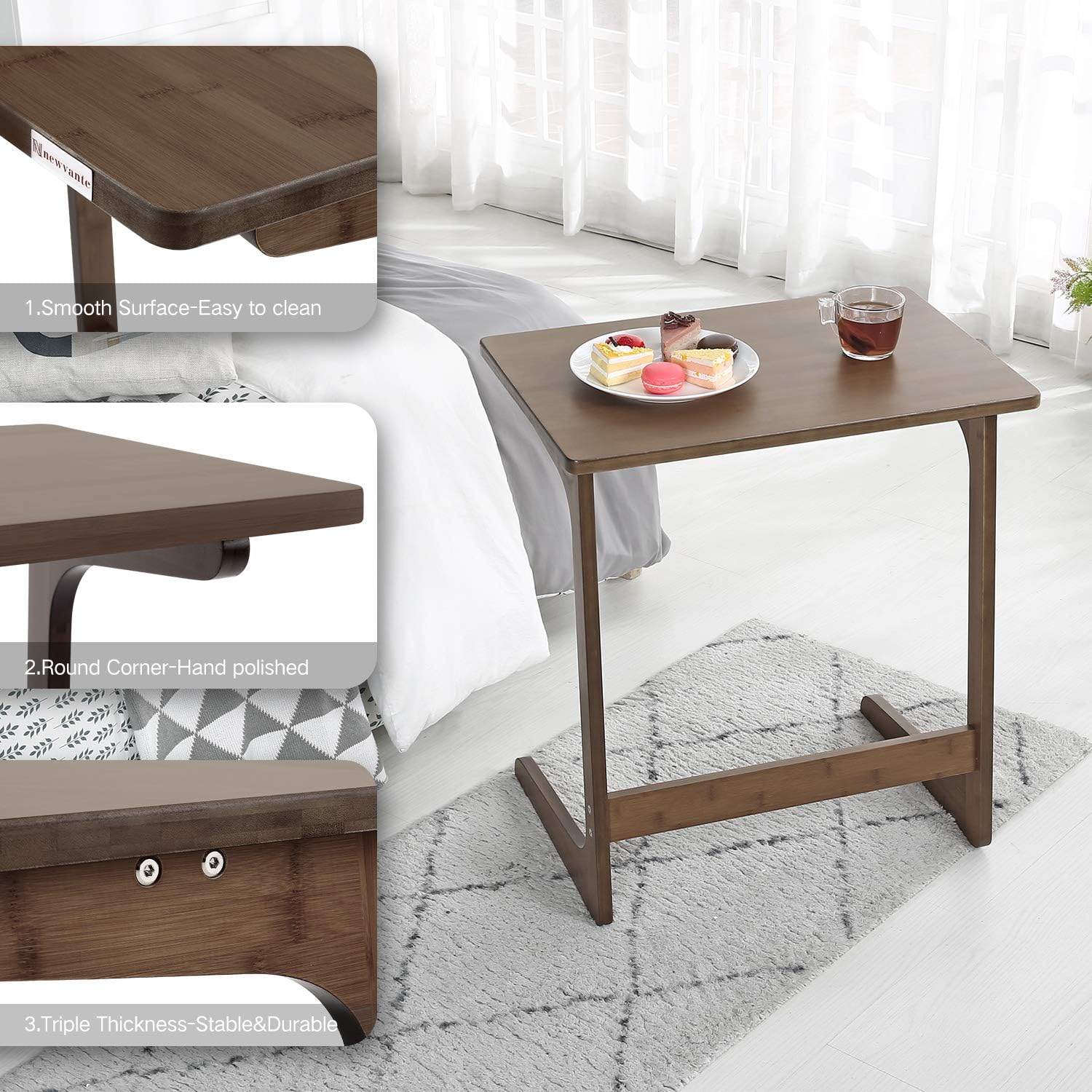 Sofa Table TV Tray, NNEWVANTE Couch Sofa End Table Laptop Desk Bamboo Coffee Table Side Table Snack Tray for Eating Writing Reading Living Room Modern Furniture Home Decor Office-Walnut: Kitchen & Dining