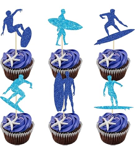 24 Stück Surfen Cupcake Topper – Glitzernde Deko-Picks Für Surf-Party, Geburtstag & Babyshower