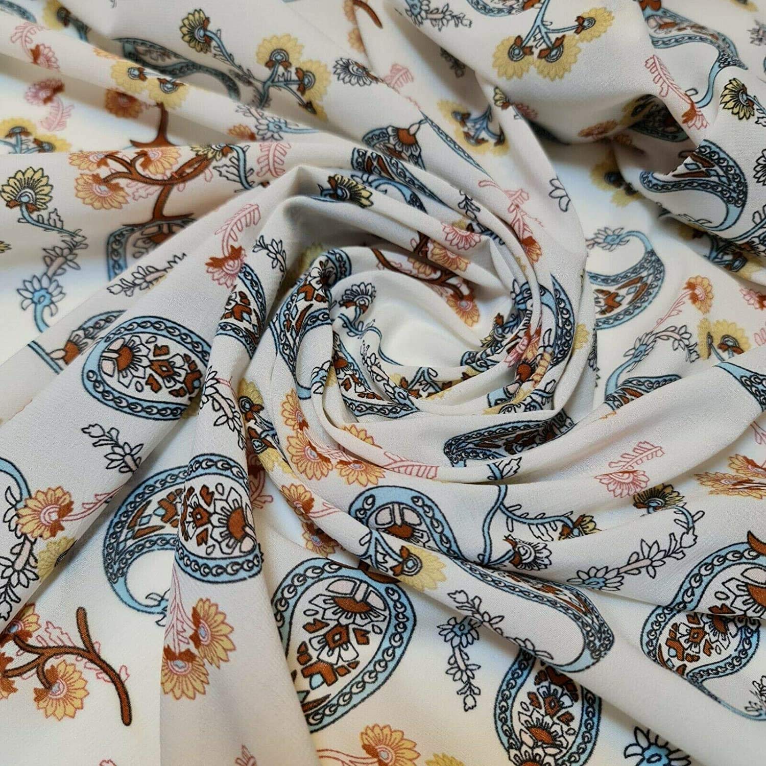 Spring New Floral Printed Soft Poly Crepe Dress Drape Craft Fabric 58" (Print 1-13) (Print 13, 2 Meter (Continuous Length))