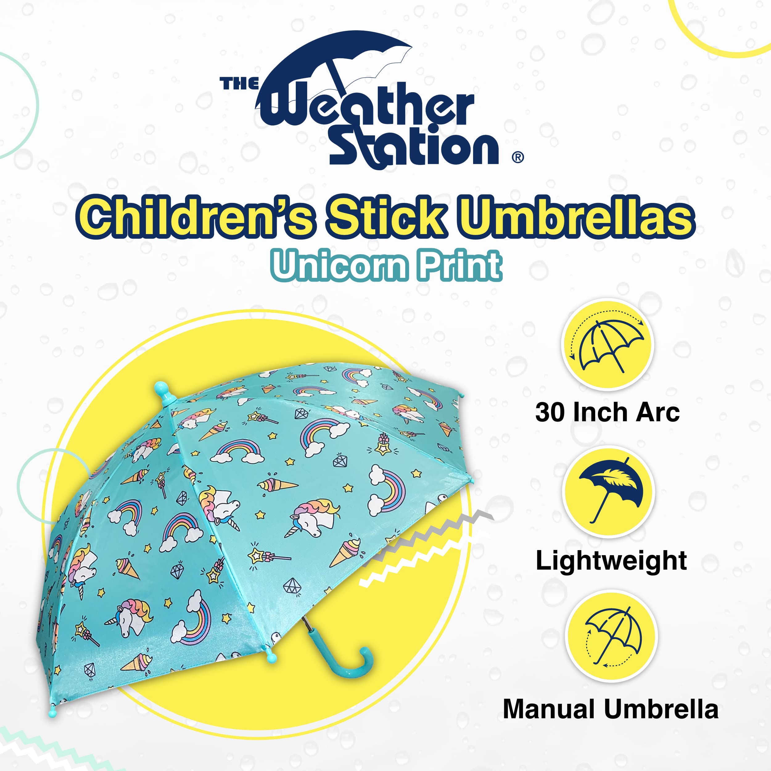 The Weather Station Children's Rain Umbrella, Manual Metal Folding Stick Umbrella, Windproof, Lightweight, Full Coverage Arc