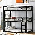 Bunk Beds, Metal Bunk Bed, Triple Bunk Bed for Kids,Teens, Adults, Girls, Boys, Detachable BunkBed Can Be Divided into 3 Twin Beds,No Box Spring Need (Black)