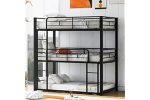 ANWICK Bunk Beds, Metal Bunk Bed, Triple Bunk Bed for Kids,Teens, Adults, Girls, Boys, Detachable BunkBed Can Be Divided into 3 Twin Beds,No Box Spring Need (Black)