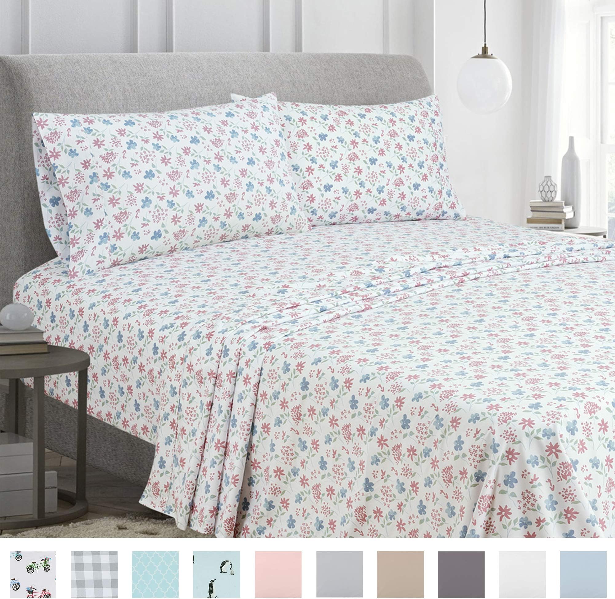 Royale Linens Soft Home 1800 Luxury Series Cottage Floral Print Brushed Microfiber - Wrinkle, Fade, Stain Resistant - Hypoallergenic 4 Piece Sheet Set