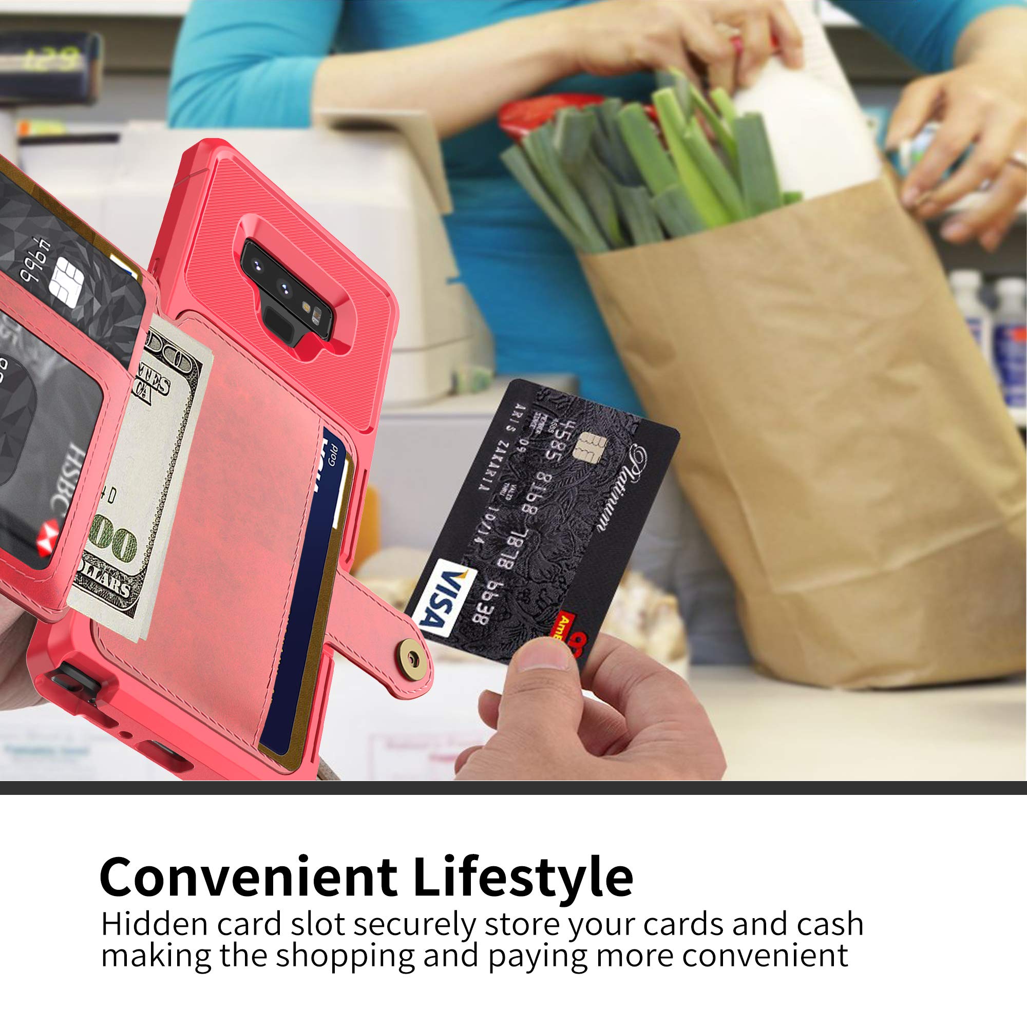 YNBY Galaxy S9 Plus Case, Sumsung S9 Plus Wallet Flip Leather Kickstand Fit Magnetic Car Charger Mount Slim Durable Shockproof Protective Case Cover with Card Holder (Red)