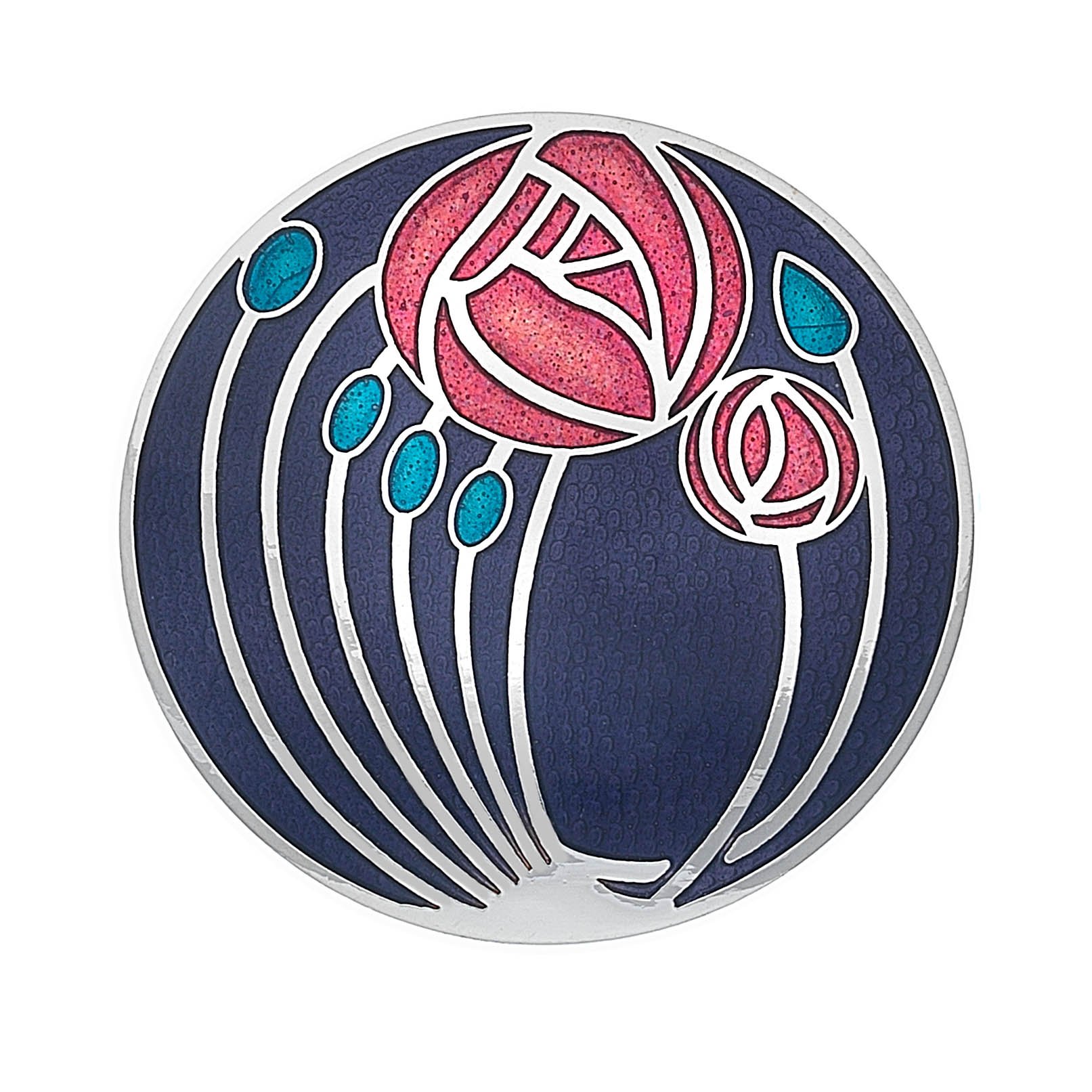 Sea Gems Ladies Rennie Mackintosh Design 40MM Round Roses and Buds Brooch in Gift Box 7702 (Purple)