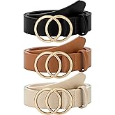 SUOSDEY Women Leather Belt Fashion Double O-Ring Soft Faux Leather Waist Belts For Jeans Dress