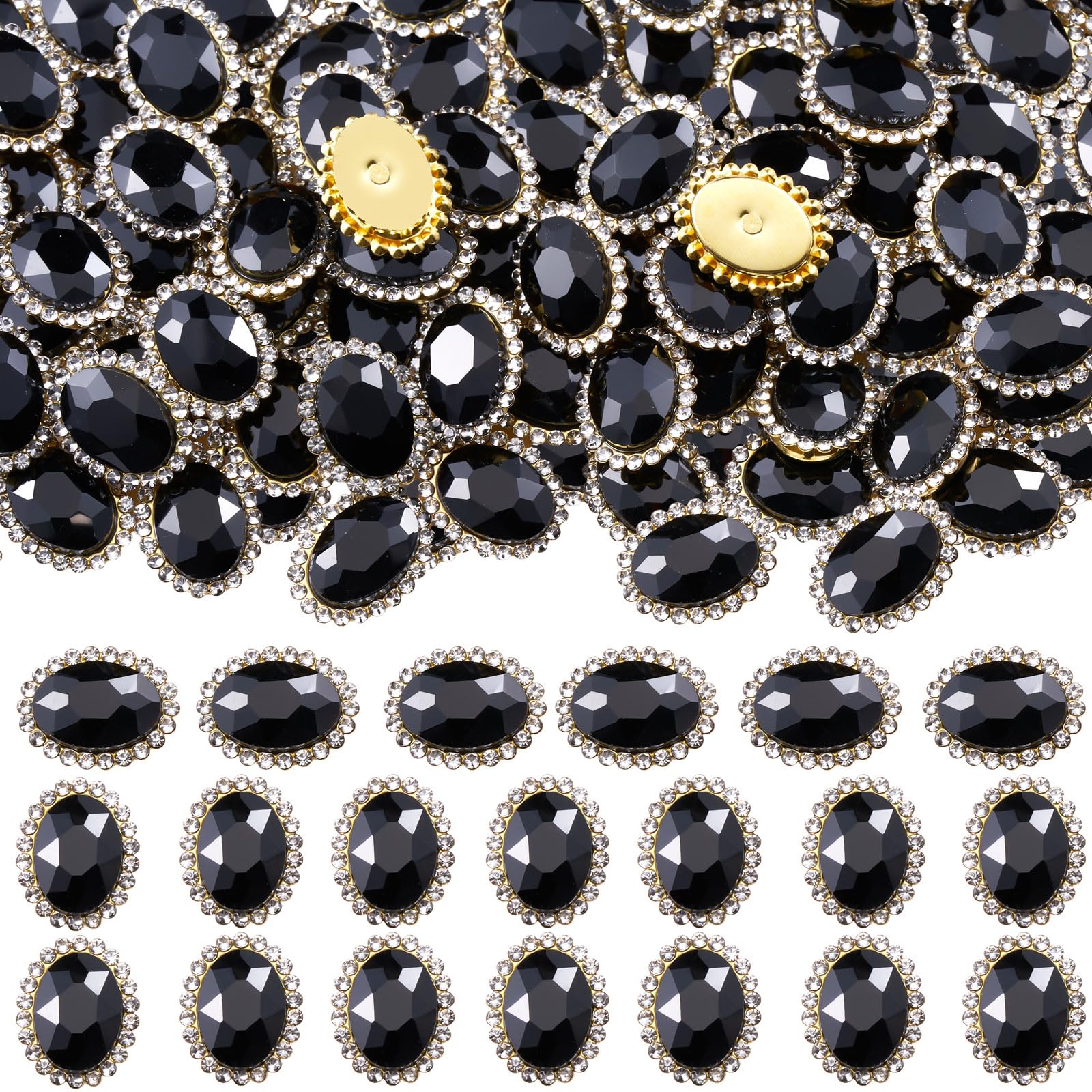 Photo 1 of 30 Pcs 14 * 10MM Oval Sew on Rhinestones Crystal Gems for Crafting,Flatback Rhinestones Jewels for Crafts,Glass Gemstone with Gold Claw for Clothes Shoes Costume Garment(Black)