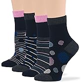 7BIGSTARS KINGDOM Women Diabetic Viscose From Bamboo Quarter Socks, 4 Pairs Extra Wide Seamless, Patterned Solid