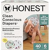 The Honest Company Clean Conscious Diapers for Delicate Skin | Up to 100% Leakproof | Hypoallergenic, Fragrance Free | Winter '25 Limited Edition Prints | Club Box, Size 6 (35+ lbs), 40 Count