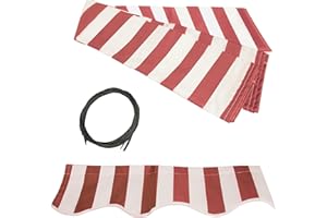 ALEKO Patio Awning Fabric Replacement | 8x6.5 Feet | 100% Polyester Canopy, Cover, Sun Shade, Shelter for Yard, Deck, Balcony | UV Protection | Red/White Stripes | FAB8X6.5REDWT05