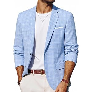 Tinspek Men's Casual Blazer Slim Fit Sport Coat Lightweight One Button Plaid Suit Jacket for Summer Party Business