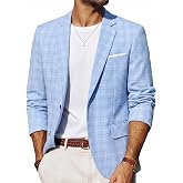 Tinspek Men's Casual Blazer Slim Fit Sport Coat Lightweight One Button Plaid Suit Jacket for Summer Party Business