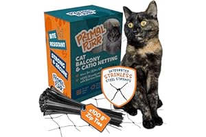PRIMAL PURR Steel Reinforced Cat Netting for Balcony - 10ft x 20ft - Cat Net for Catio – Safety Netting for Pets - Animal Proof Screen - Strong Pet Net – Kitten Balcony Protection - Barrier for Animals Fence