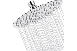 Rainfall Shower Head,8" Round Stainless Steel Rain Shower Heads with Anti-Limescale Nozzles Waterfall ShowerHead, Ultra-Thin 