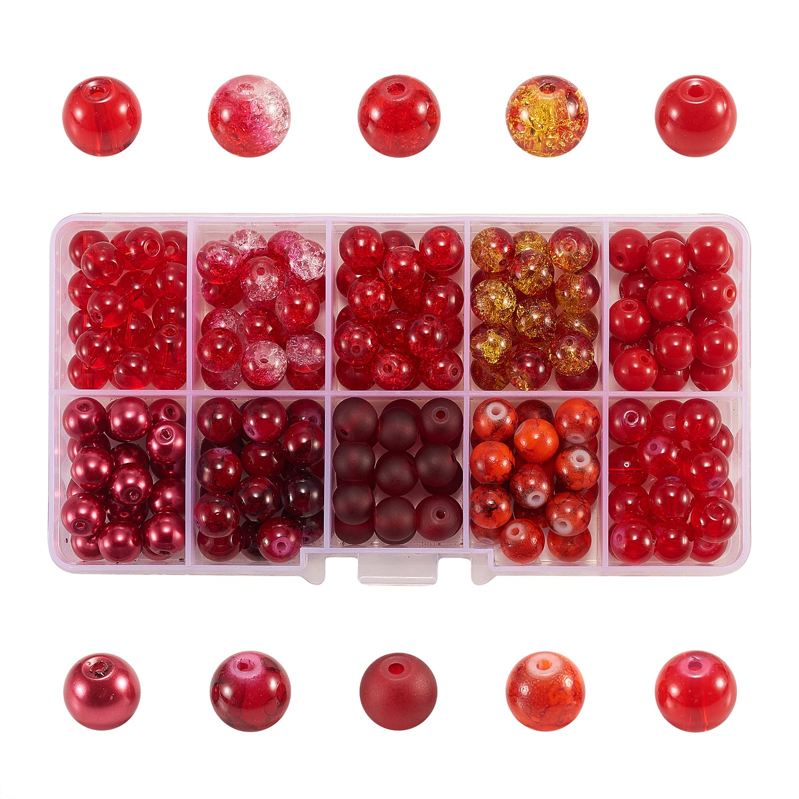 Airssory 200Pcs 10 Styles Red Series DIY Glass Round Beads Sets for DIY Necklace Ring Anklet Earring Jewellery Making Crafting Accessories - 8mm โ image 1
