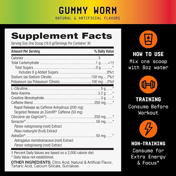 BEYOND RAW LIT V2 CLINICAL STRENGTH PRE WORKOUT POWDER, HITS HARDER, BIGGER PUMPS, CAFFEINE, L-CITRULLINE, CREATINE, GUMMY WORM, 30 SERVINGS