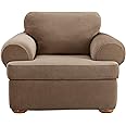 SureFit Home Décor Sure Home Décor Pique T-Cushion Chair Three Piece Slipcover, Stretch Form Fit, Polyester/Spandex, Machine 
