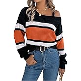 Womens Off Shoulder Sweater Top Fall Outfits Fashion Long Sleeve Crochet Pullover Sweaters