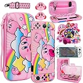 TIKOdirect Carrying Case for Switch OLED, Cute Portable Travel Bag in Newest Updated Design of Pink Interior with Soft Protective Case, Screen Protectors and Thumb Grip caps, Pink