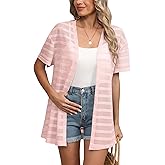 LILBETTER Womens Summer Lightweight Cardigan Short Sleeve Open Front Casual Loose Cover Ups 2025