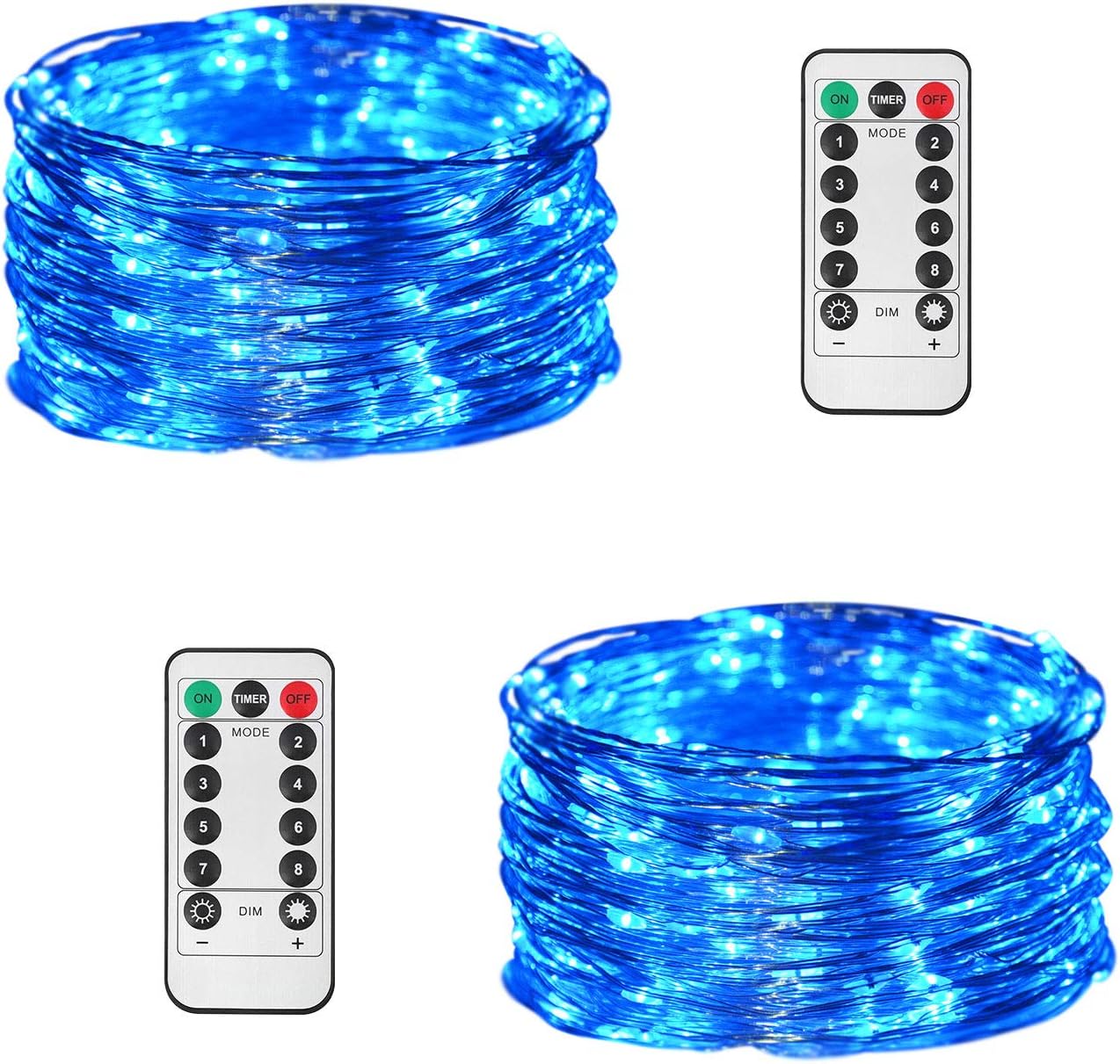 Jmexsuss 2 Pack Fairy String Lights Battery Operated 100 Led 32 8ft 8 Mode Timer Remote Control Waterproof Dimmable Copper Wire Light 100led Blue