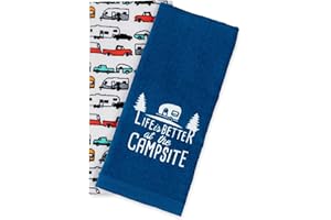 Camco Life is Better at The Campsite RV Dish Towel Set - Perfect for Drying Hands and Dishes - Includes a Set of (2) Towels - 27-Inches x 16-1/2-Inches (53301)