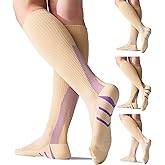 Mosithings 4 Pairs Compression Socks For Women 15-20mmHg Graduated Compression Circulation Support Socks For Running Athletic