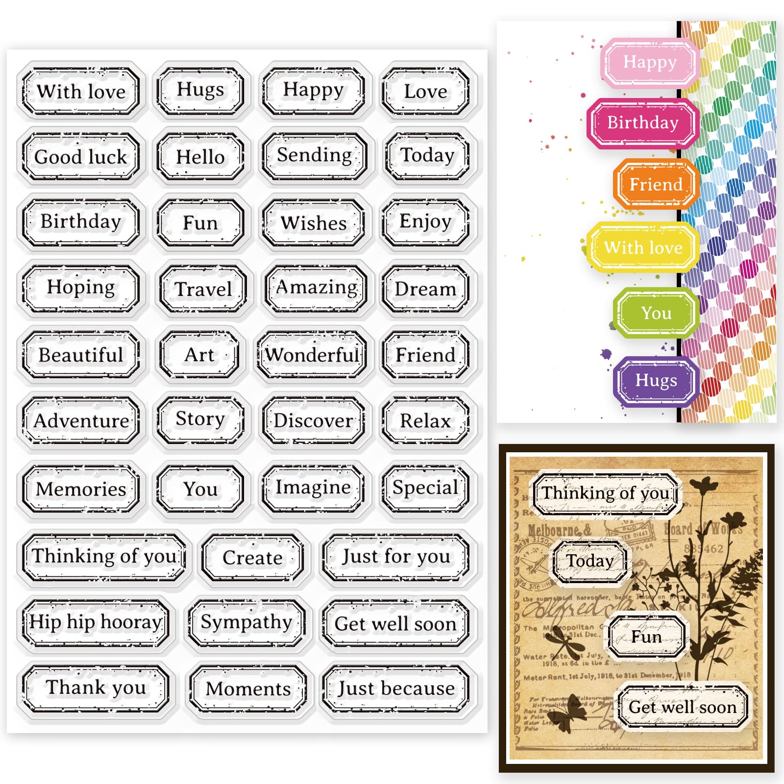 GLOBLELAND Vintage Text Label Clear Stamps for DIY Scrapbooking 21x15cm Silicone Clear Stamp Seals Transparent Stamps for Cards Making Photo Album Journal Home Decoration