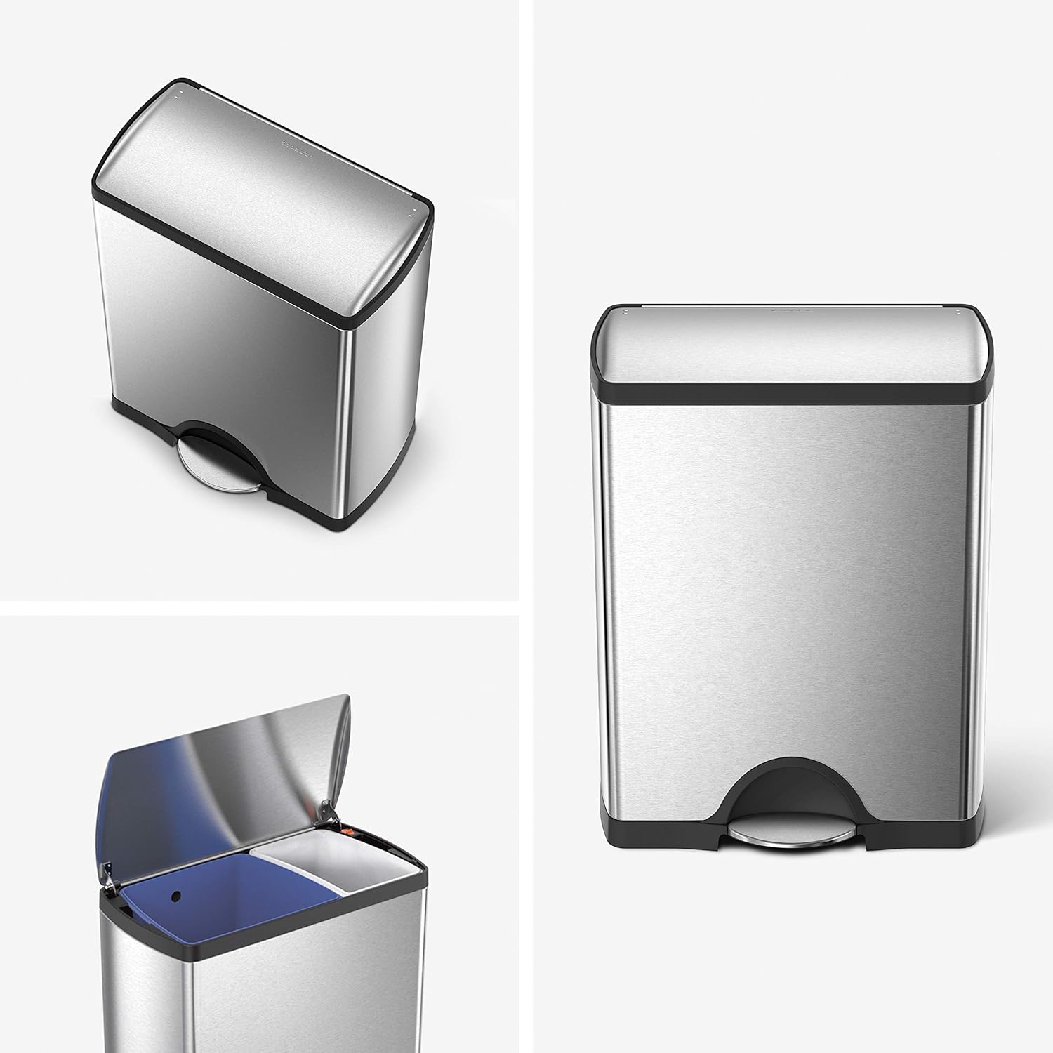 simplehuman 46 Liter / 12.2 Gallon Rectangular Dual Compartment Recycling Kitchen Step Trash Can, Brushed Stainless Steel: Home & Kitchen