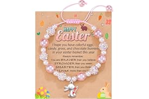 HGDEER Pink Pearl and Rhinestone Balls Bunny Bracelet, Cute Easter Gifts for Girls