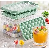 Mini Ice Cube Trays with Lid & Bin, 64 Round Ice Balls, 0.8 Inch, 2 Pack | BPA-free food-grade PP, reusable easy-release tray
