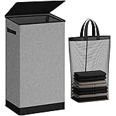 SOLEDI Laundry Hamper with Lid 100L Large & Tall Collapsible Laundry Basket, Clothes Hamper with Bag Removable Easy to Carry, Dirty Hampers for Bedroom, Bathroom, Dorm, College, Grey