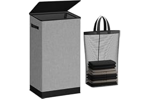 SOLEDI 100L Laundry Basket with Lid Large Laundry Hamper, Clothes Hamper with Laundry Bag Easy to Carry, Collapsible Storage 