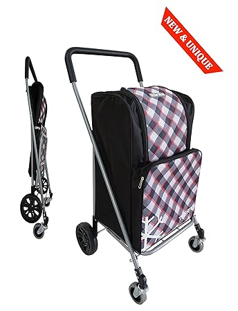 Bo Time BTBC-SP-16 Einkaufstrolley, 4 Räder, faltbar, mit integrierter Thermostasche, große Kapazität, 63 l, mehrfarbig